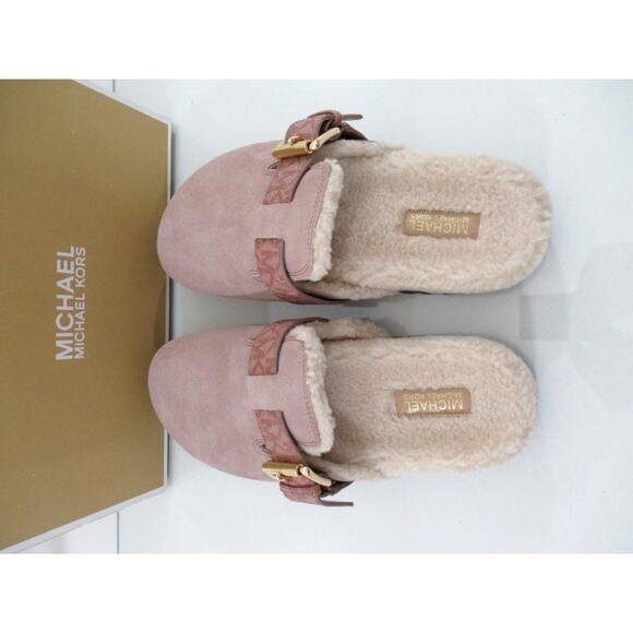 Michael Kors Judd Closed Toe Suede Lug Sole Slide MK Logo Fawn Light Pink Size 7 - Picture 7 of 11
